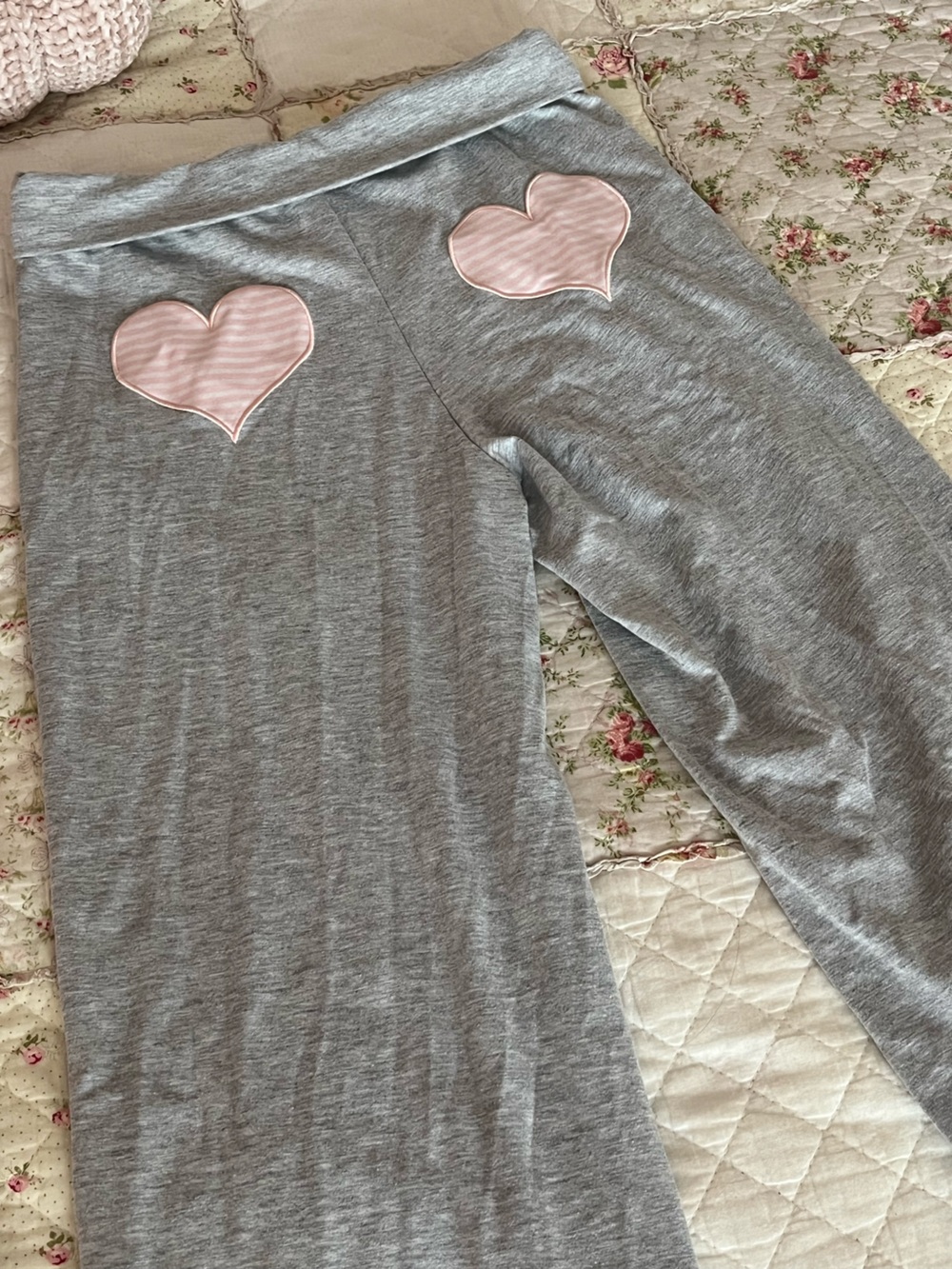 Gray Pants with Pink Heart Patches